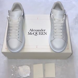Alexander McQueen White & Gunmetal Metallic Oversized Sneakers